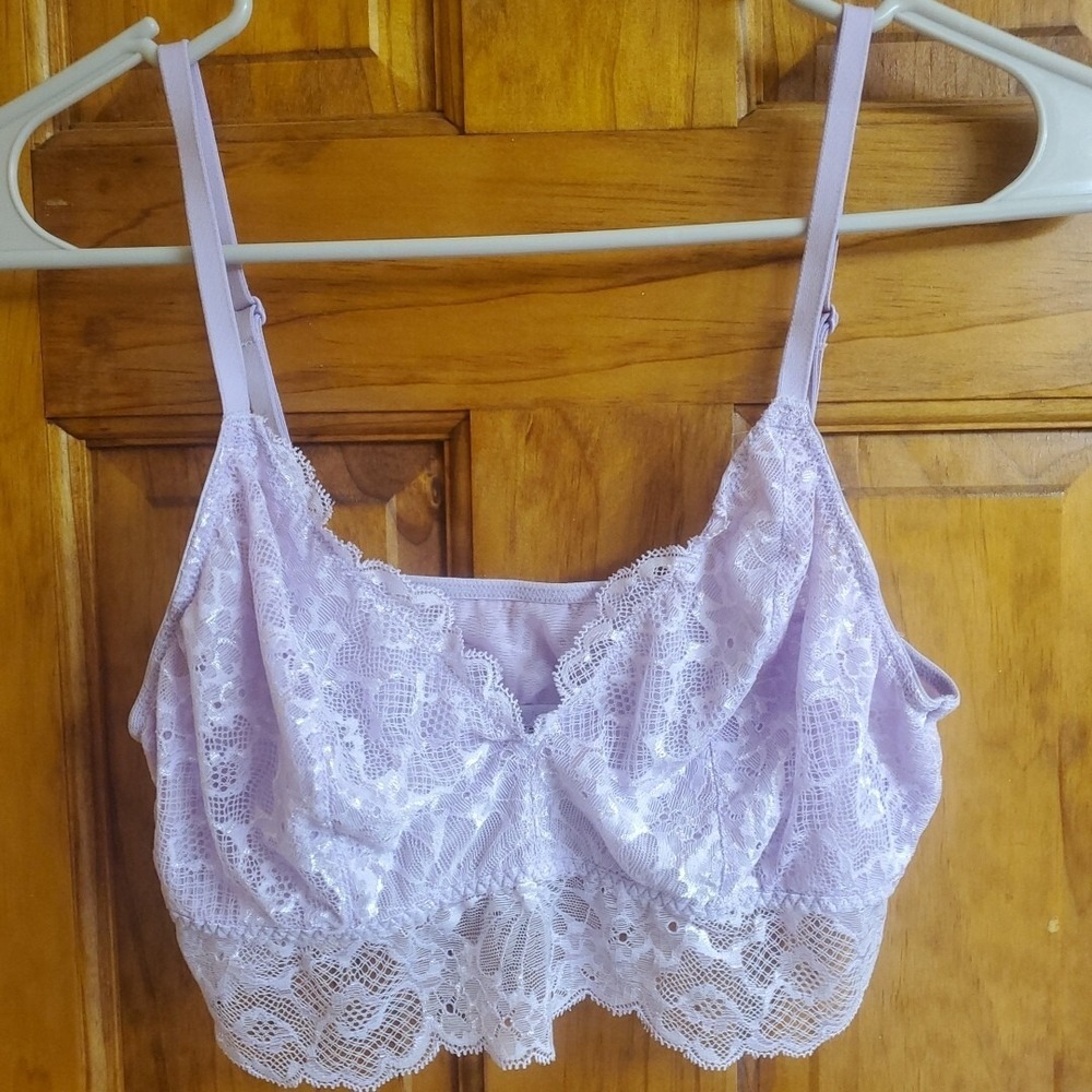 Victoria's Secret M Bralette Womens Purple Floral Lace Longline Adjustable Strap